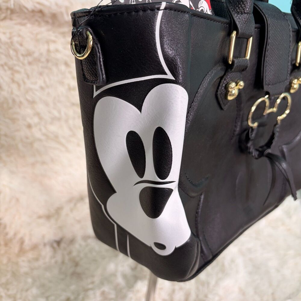 Bioworld Disney Mickey Mouse Satchel Bag NWT Black Crossbody Purse Gold Accents